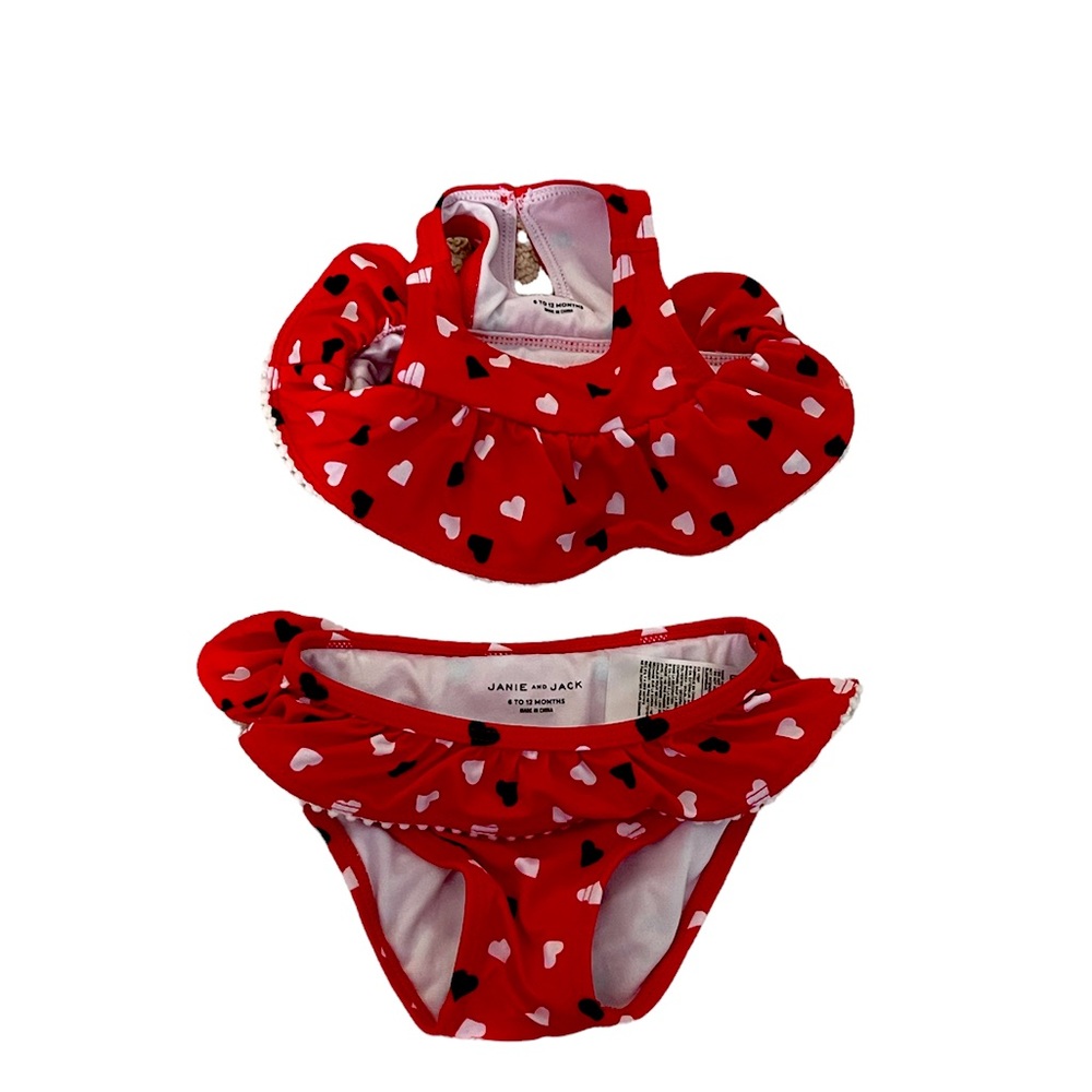 Janie and Jack Red, White, Blue heart bikini